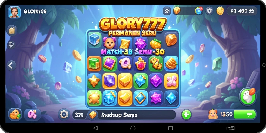 Tampilan gameplay seru GLORY777 dengan elemen match-3.