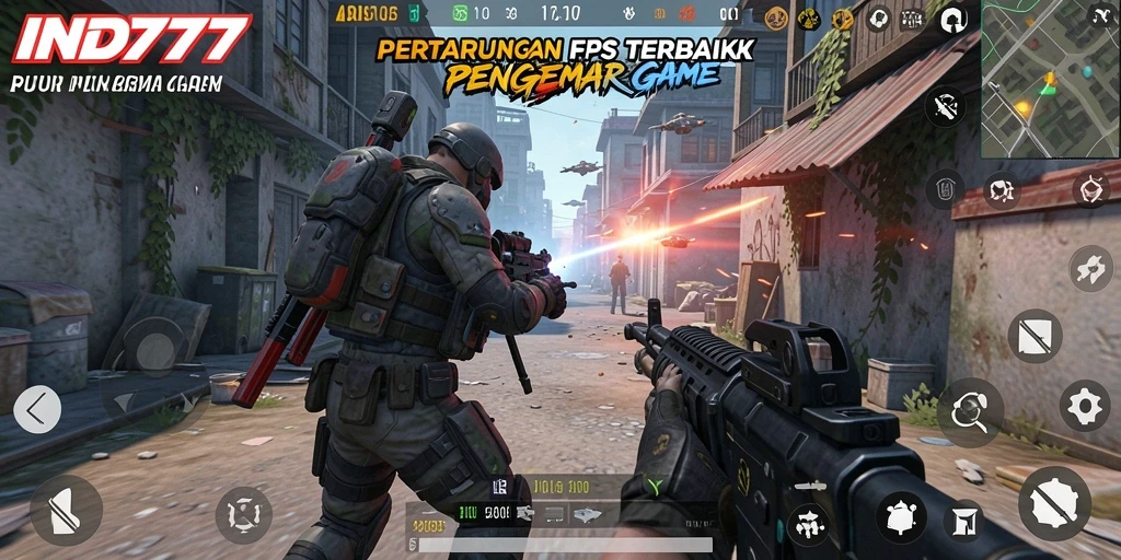 Screenshot gameplay IND777 menunjukkan aksi seru dalam pertempuran FPS.