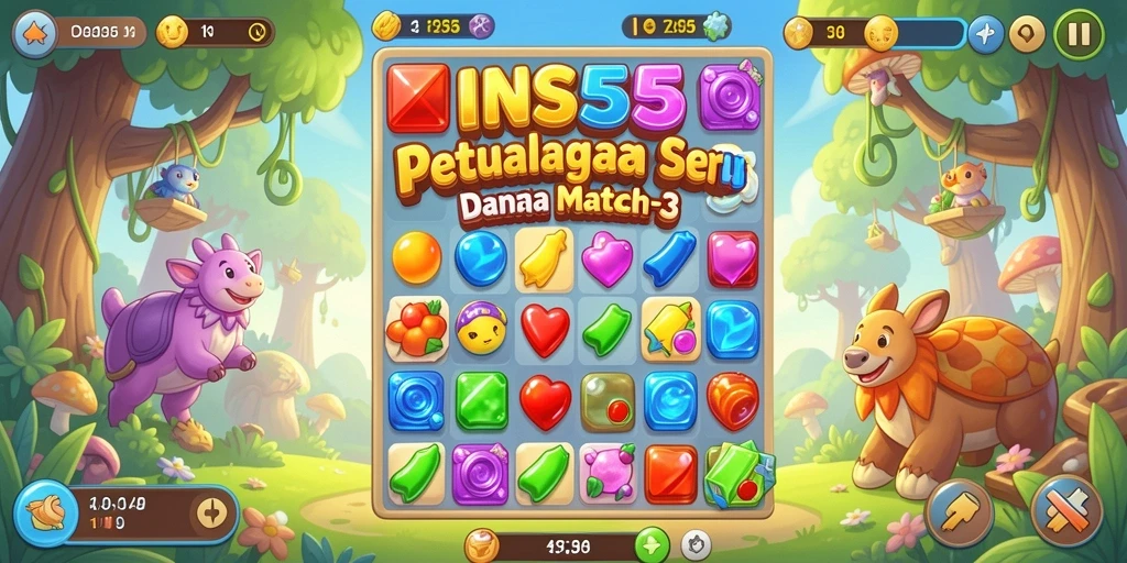 Tampilan gameplay seru dengan berbagai permata berwarna di INS55.