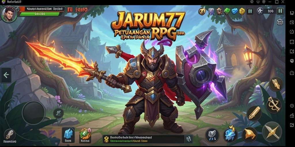 Tangkapan layar utama JARUM77 menampilkan pertarungan epik dalam dunia RPG.