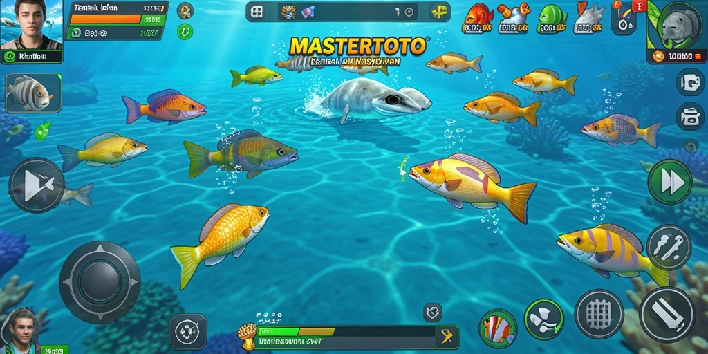 Tampilan permainan MASTERTOTO menampilkan aksi menembak ikan yang seru.