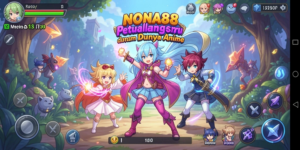 Tampilan gameplay seru dengan karakter anime ikonik.