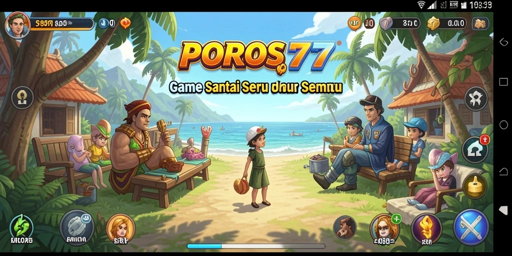 Tampilan gameplay POROS77 yang ceria dan menghibur.
