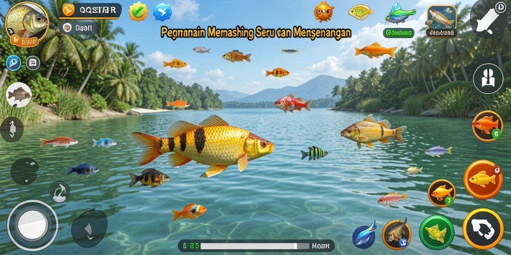 Tampilan gameplay QQSTAR yang menampilkan suasana memancing yang menawan.