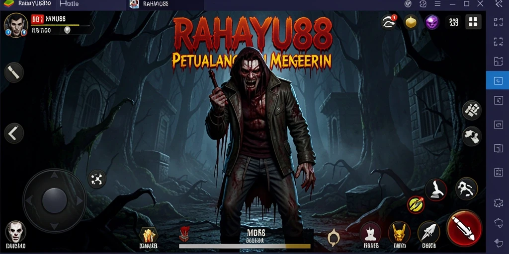 Tangkapan layar gameplay <strong>RAHAYU88</strong> menampilkan suasana menyeramkan dan karakter hantu.